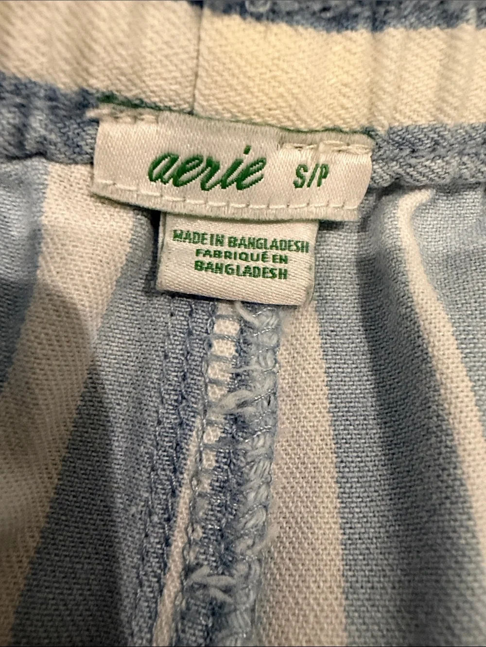 aerie Light Blue & White Striped Drawstring Bermuda Shorts